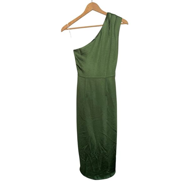 Elliatt Cassini Satin One Shoulder Ruched Midi Dress in Fern Green Size XS - Picture 4 of 12